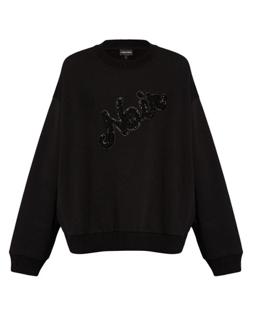 Emporio Armani Black Appliqué-detail Cotton Sweatshirt for men