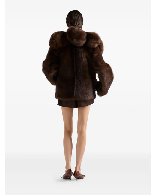 Prada Brown Hooded Shearling Jacket