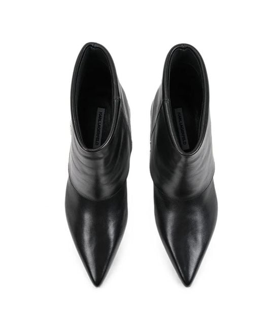 Karl Lagerfeld Black Logo-Plaque Pointed-Toe Ankle Boots