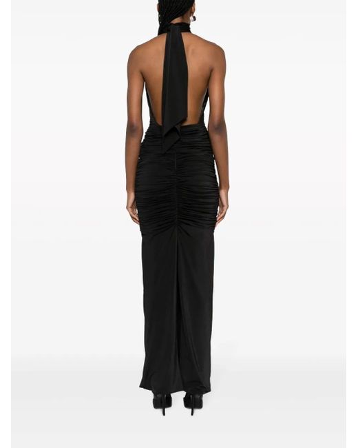 GIUSEPPE DI MORABITO Black Floral-Appliqué Halterneck Gown