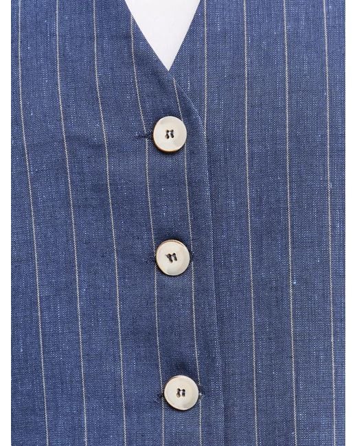La Petite Francaise Blue Gwen Pinstripe Button Waistcoat