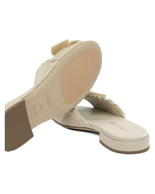 Prada White Bow-Detail Ruched Sandals