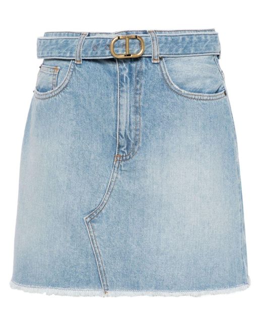 Twin Set Frayed Denim Miniskirt in het Blue