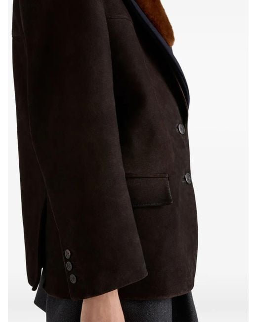 Prada Black Shearling-collar suede coat