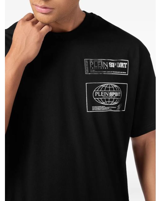 Philipp Plein Black Metallic-Logo Cotton T-Shirt for men