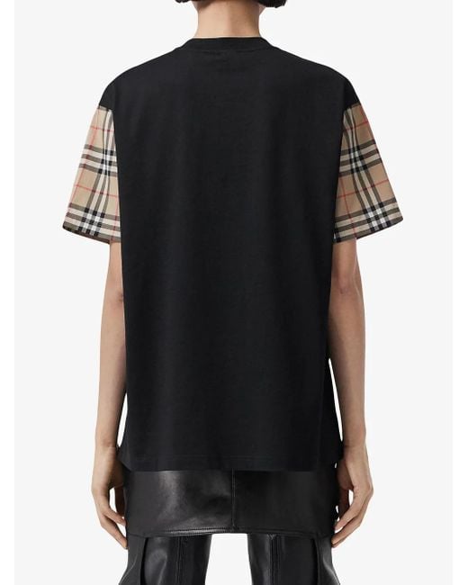 Burberry Black Net Sustain T-Shirt Aus Baumwoll-Jersey Und Karierter Popeline