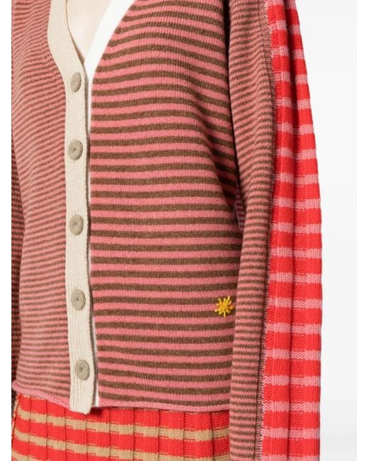 YANYAN KNITS Red Striped V-Neck Cardigan