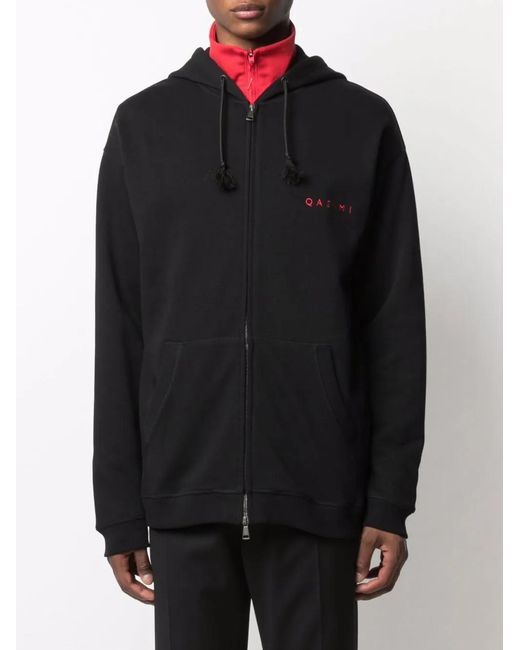 Qasimi Black Embroidered Logo Slogan Hoodie