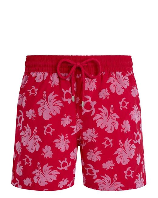 Vilebrequin Red Swim Shorts Flocked Turtle Heart Tahiti for men