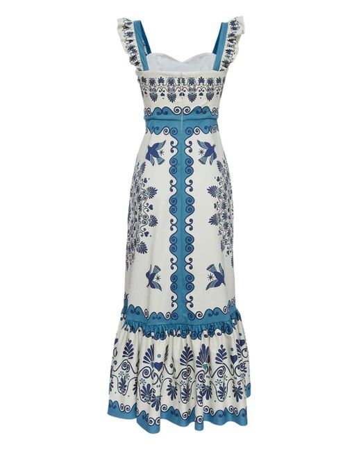 LaDoubleJ Blue Gingerbread Printed Cotton-Blend Midi Dress