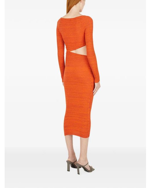 Wynn Hamlyn Orange Origami Cut-Out Midi Dress