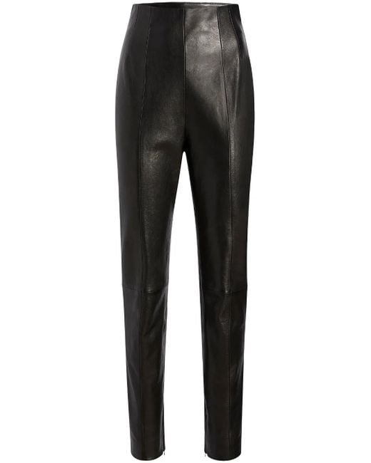 Khaite Black Leather Tapered Trousers