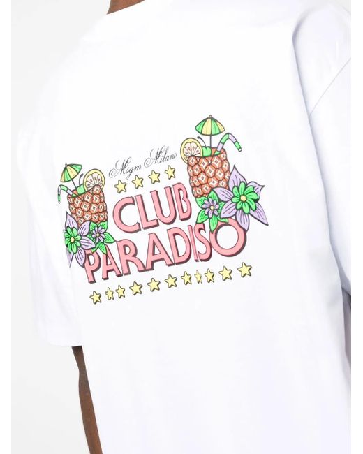 MSGM White Graphic-Print Short-Sleeve T-Shirt for men