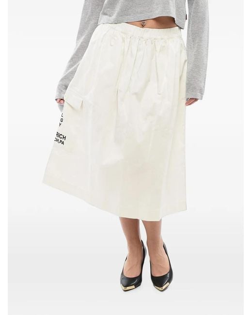 Woolrich Natural Text-Print Midi Skirt