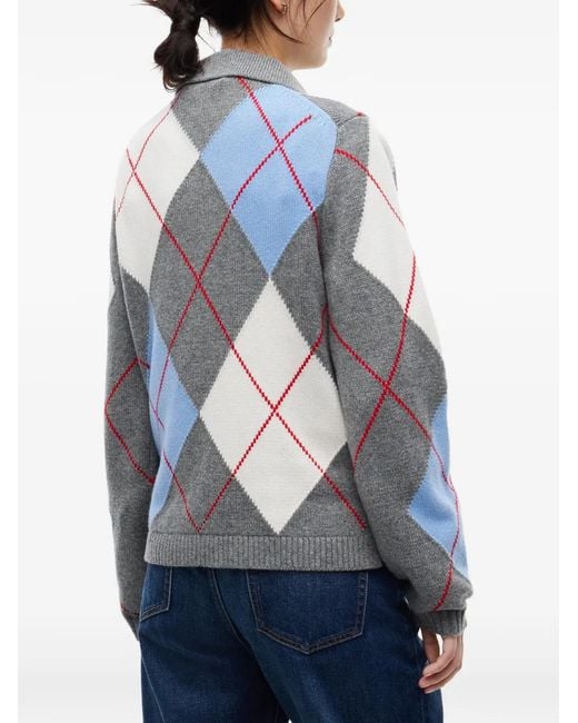 Tommy Hilfiger Blue Argyle-Knit Polo-Collar Sweater