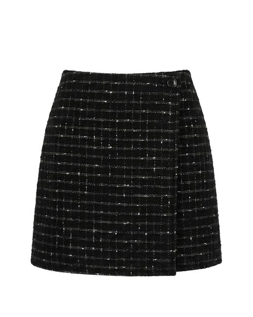 MSGM Black Check-Pattern Wrap Skirt