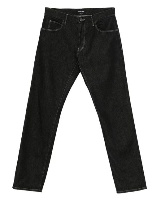 Giorgio Armani Men's Black Contrast-Stitching Jeans