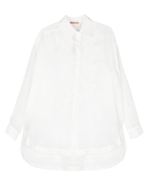 Ermanno Scervino White Popeline-Hemd mit Blumenstickerei