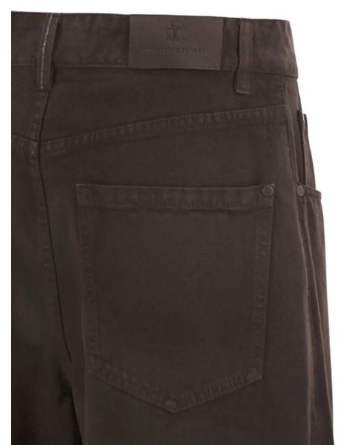 Brunello Cucinelli Black Monile-Embellished Garment-Dyed Jeans