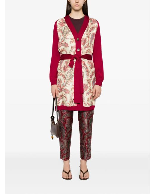 Etro Red Paisley-Panel Cardi-Coat