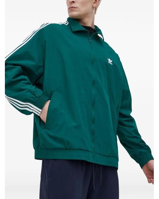 Adidas Green Three-Stripe Zip-Up Jacket for men