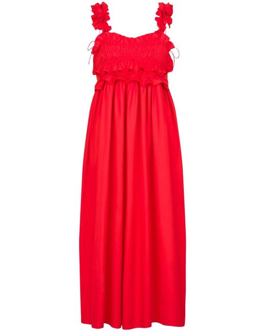 CECILIE BAHNSEN Giovanna Maxi-jurk Met Ruches in het Red