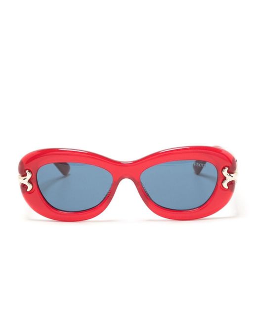 Emilio Pucci Red Logo-print Oval-frame Sunglasses