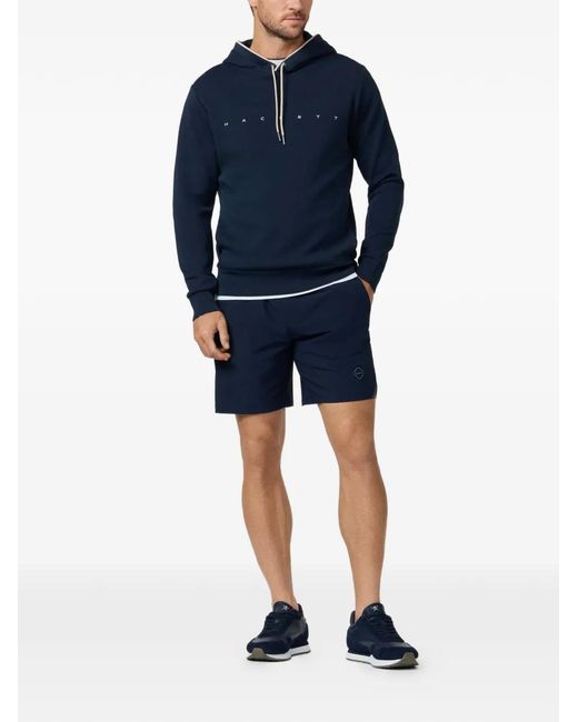 Hackett Blue Logo-Print Interlock Hoodie for men