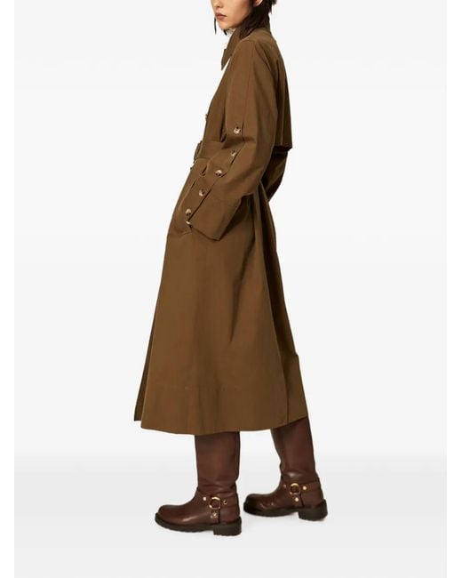 Twinset Brown Cotton-Blend Gabardine Trench Coat