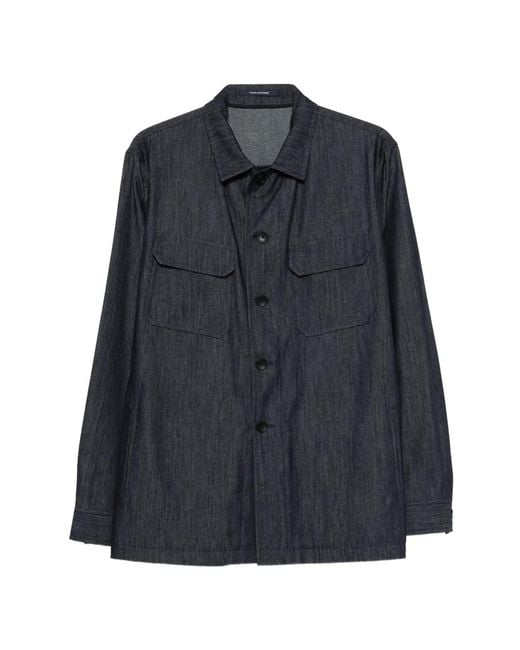 Tagliatore Blue Button Flap Shirt Jacket for men