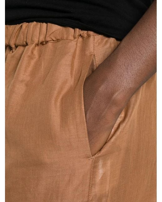 120% Lino Brown Drawstring-Fastening Palazzo Pants