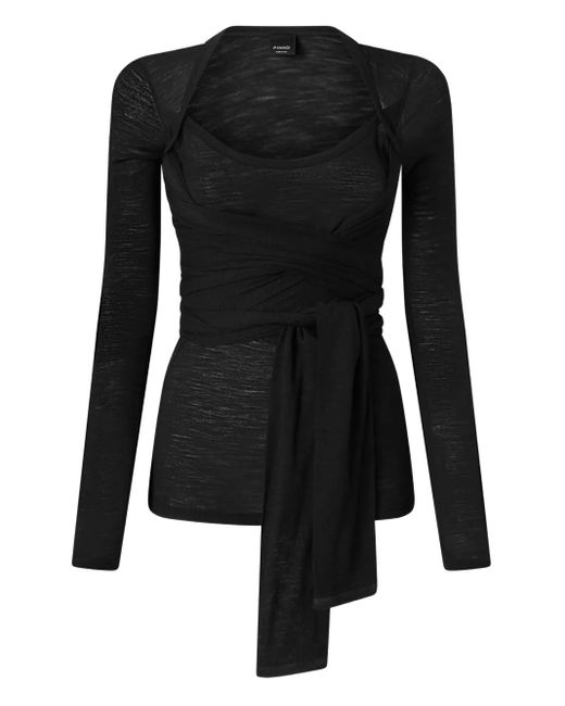 Pinko Black Wrap-Effect T-Shirt