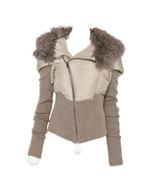 Yehuafan Natural Shearling-Trim Panelled Jacket