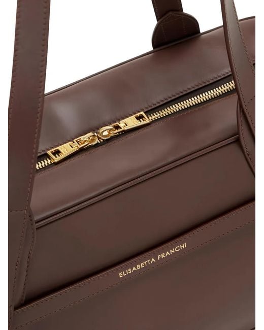 Elisabetta Franchi Brown Padlock-Detail Leather Shoulder Bag
