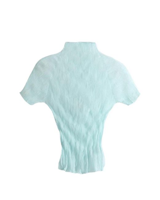 Issey Miyake White Chiffon Twist 1 Pleated High-Neck Top