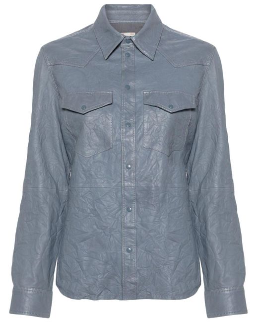 Zadig & Voltaire Blue Thelma Crinkled Leather Shirt