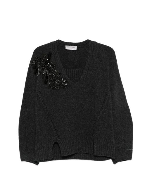 ERMANNO FIRENZE Black Bead-Embellished Layered-Effect Sweater