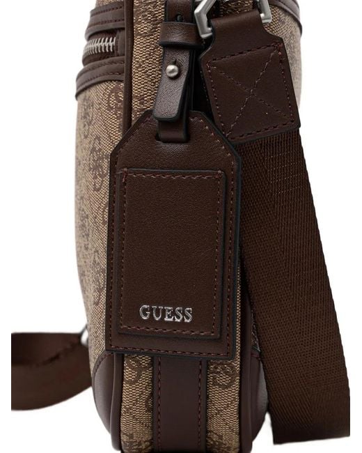 Guess Brown Milano Monogram-Print Crossbody Bag for men