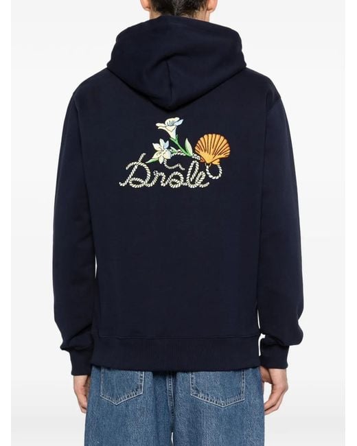 Drole de Monsieur Blue Shell Embroidered Hoodie for men