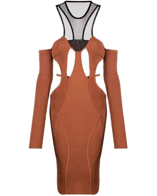 Nensi Dojaka Brown Cut-Out Halterneck Midi Dress