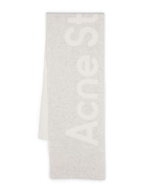 Acne White Logo-jacquard Brushed Scarf
