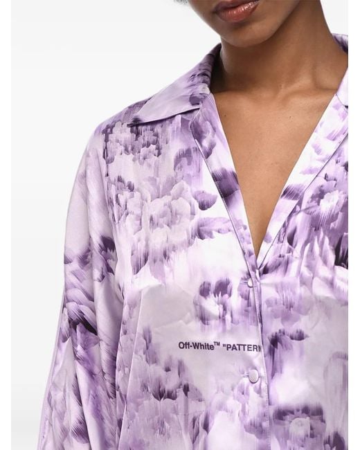 Off-White c/o Virgil Abloh Purple Floral-Print Satin Shirt