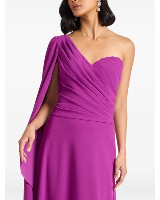 Tadashi Shoji Purple Alney One-Shoulder Draped-Sleeve Maxi Dress