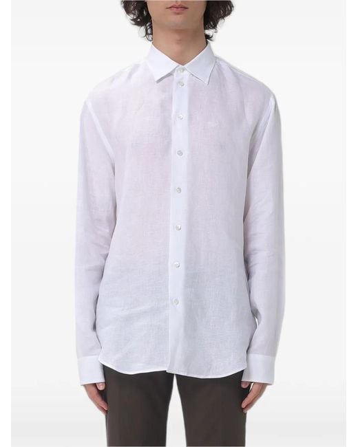 Emporio Armani White Long-Sleeved Cotton Shirt for men