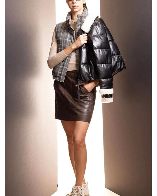 Brunello Cucinelli Brown Cargo Leather Miniskirt