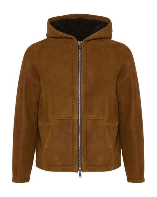 Yves Salomon Brown Hooded Suede Shearling Jacket for men