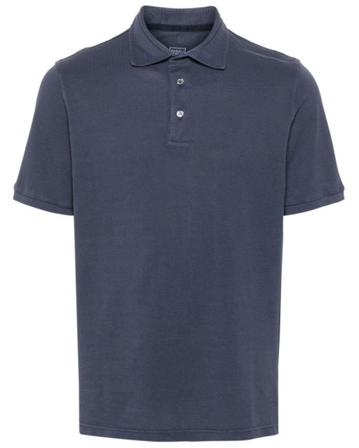Fedeli Blue Cutaway-collar Cotton Polo Shirt for men