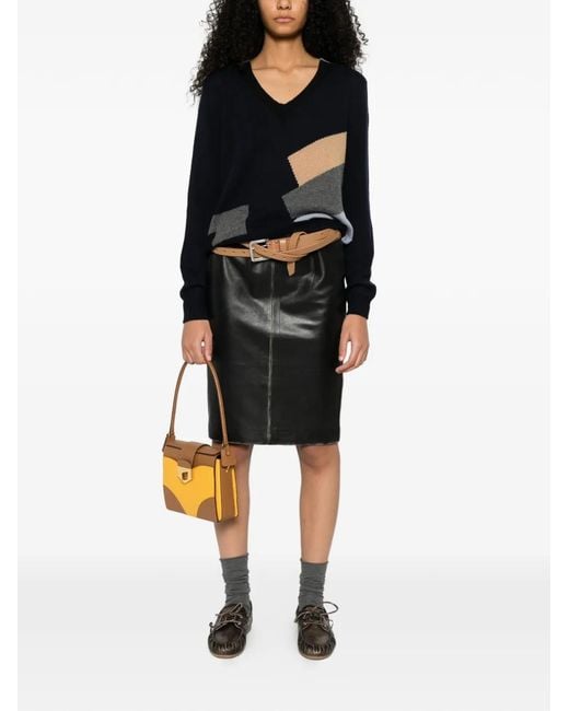 Prada Black Geometric-Pattern V-Neck Jumper