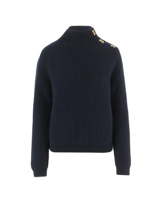Ferragamo Blue Ribbed-Knit Gancini-Plaque Sweater