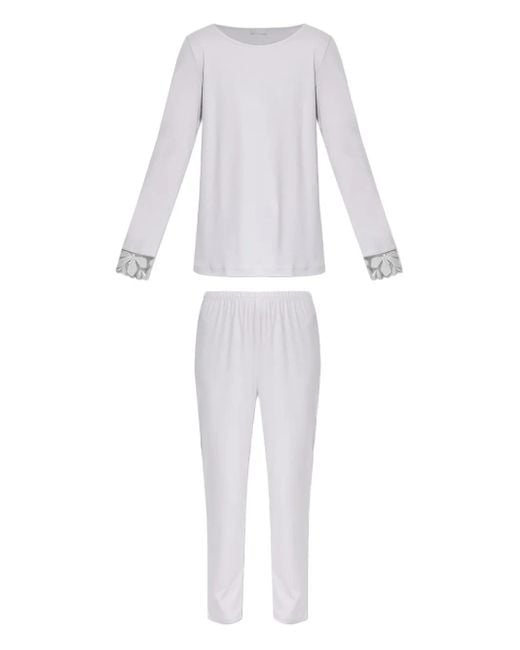 Hanro White Lace-Trimmed Pajama Set